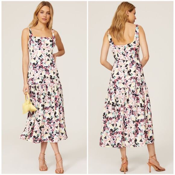 Aidan AIDAN MATTOX Floral Print Square Neck Satin Sleeveless Midi Dress Size 12